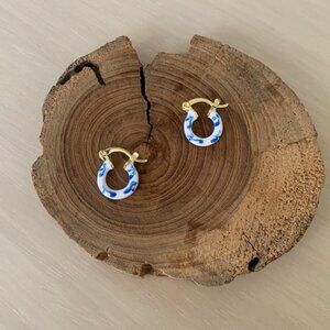The Ulla white, blue and gold round hoops enamel hoop earrings hoops